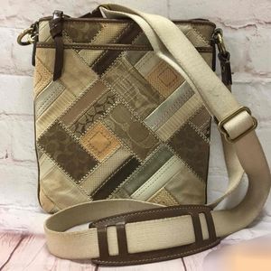 Coach Patchwork Khaki/Brown Jacquard Crossbody Bag Purse